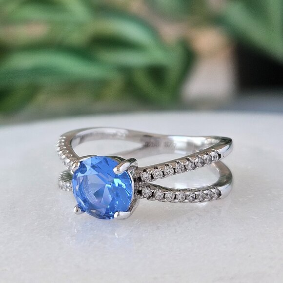 Blue Topaz Bow Ring, 925 Sterling Silver Charmed Aroma - Picture 6 of 6